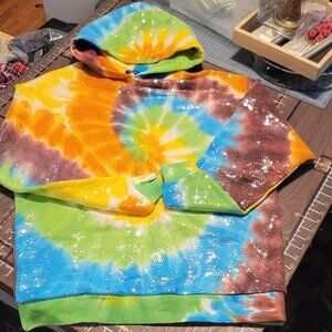 R13 Sequin Rainbow Hoodie Sweatshirt S ASO Tie Dye